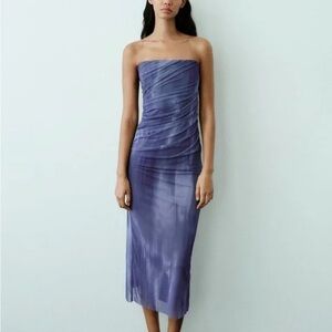 Zara Blue Purple Strapless Dress
